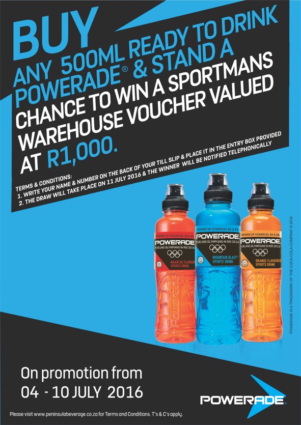 Powerade Sportmans Warehouse voucher Engen 1 Stop Paarl  - COMPETITION RULES