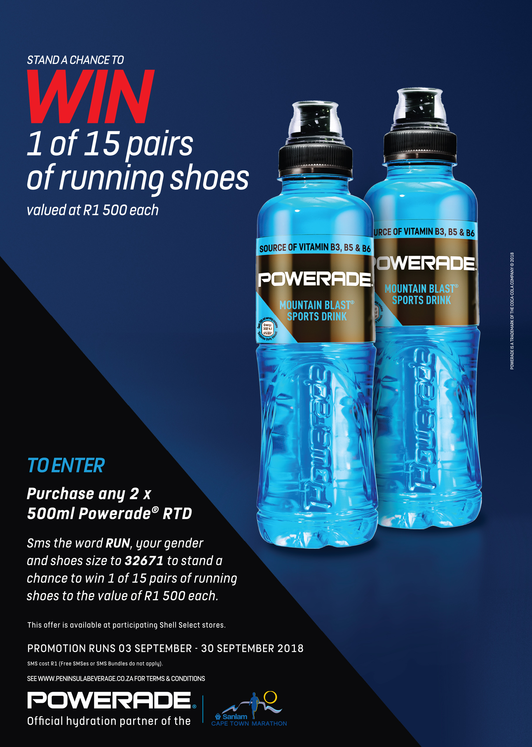 Shell Powerade “WIN 1 of 15 Asics Running shoes to the value of R1500 each” 