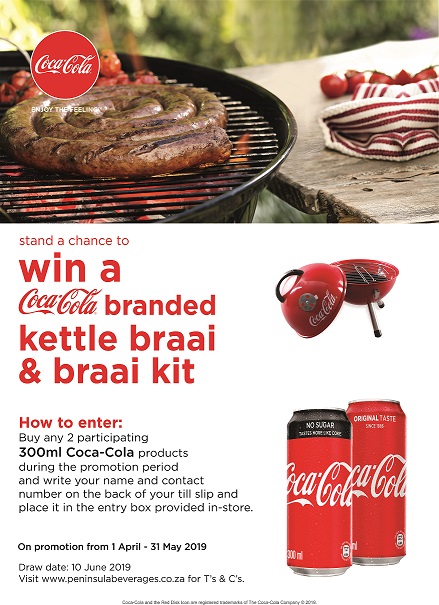 DEEGHUYS COCA-COLA PROMOTION – BUY 2 X 300ml COKE/COKE ZERO STAND A CHANCE TO WIN A COKE KETTLE BRAAI AND COKE BRAAI KIT