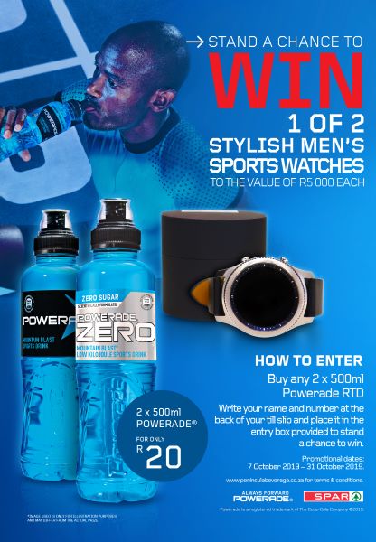 Spar Powerade “Win 1 of 2 Stylish Men’s Sports Watches to the value of R5 000 each"