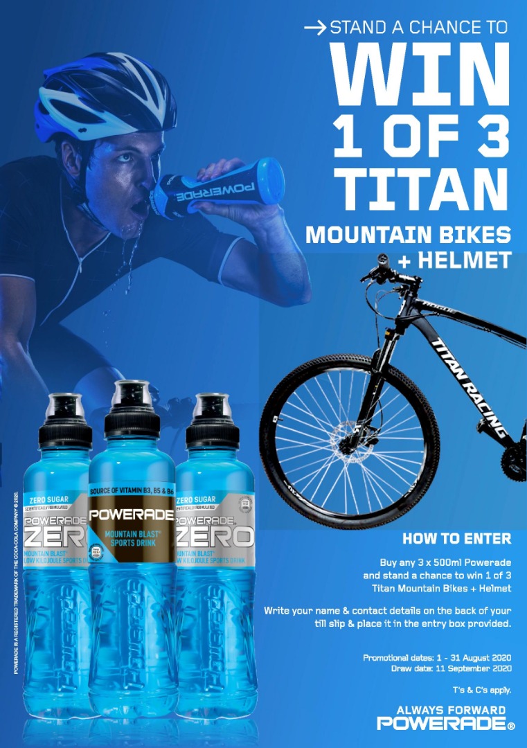 Stand a chance to win 1 of 3 Titan Mountain Bikes + Helmet  