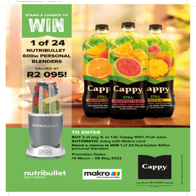 Stand a chance to WIN 1 of 24 Nutribullet 600WATT Pro blenders Competition (Makro National)