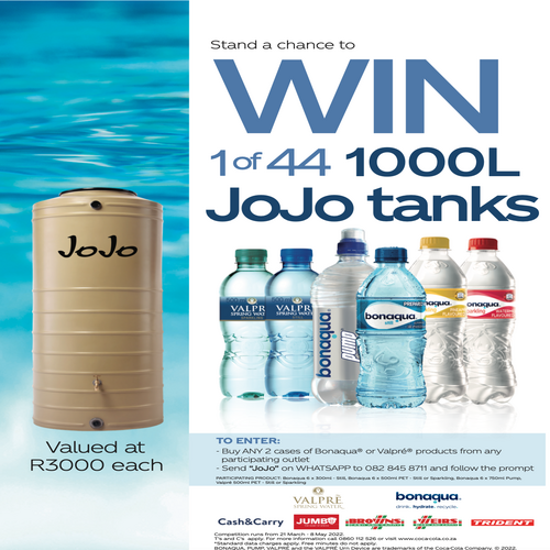 Stand a Chance of WINNING 1 of 44 Jojo Tanks Valued at R3000