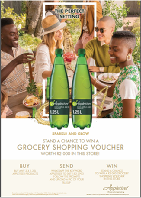 Purchase Appletiser or Grapetiser to stand a chance to win a grocery voucher worth R2000 in this store