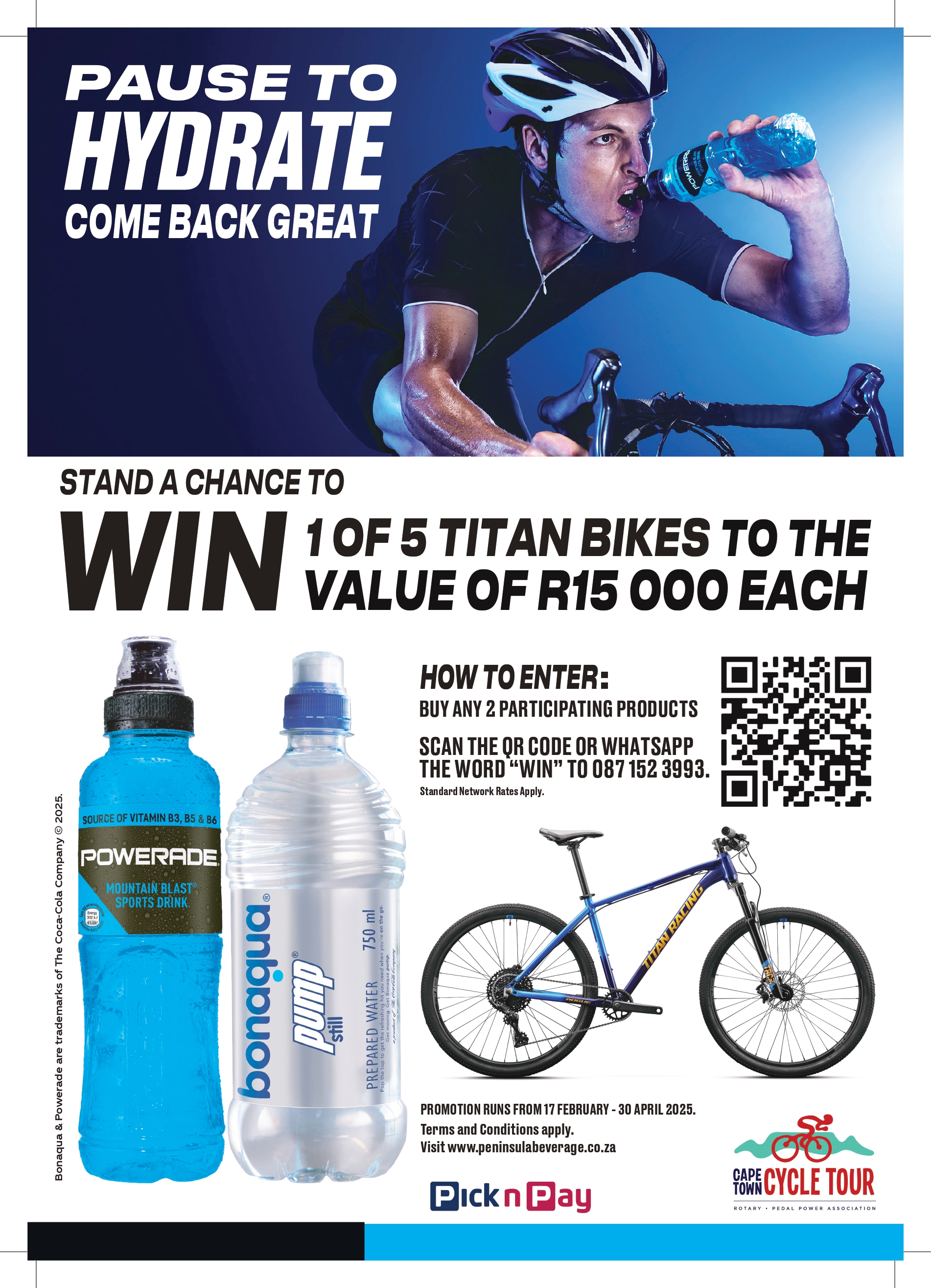 STAND A CHANCE TO WIN 1 OF 5 TITAN BIKES AND HELMETS TO THE VALUE OF R15 000 EACH